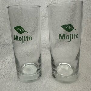 Mojito Cocktail Glasses Set of 2 – Clear w/ Green Leaf Print vintage logo glass